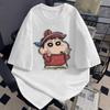 Heavyweight Pure Polyester Japanese Retro Crayon Shin-chan Print Short-sleeved T-shirt for Men, Summer Trendy Loose-fitting