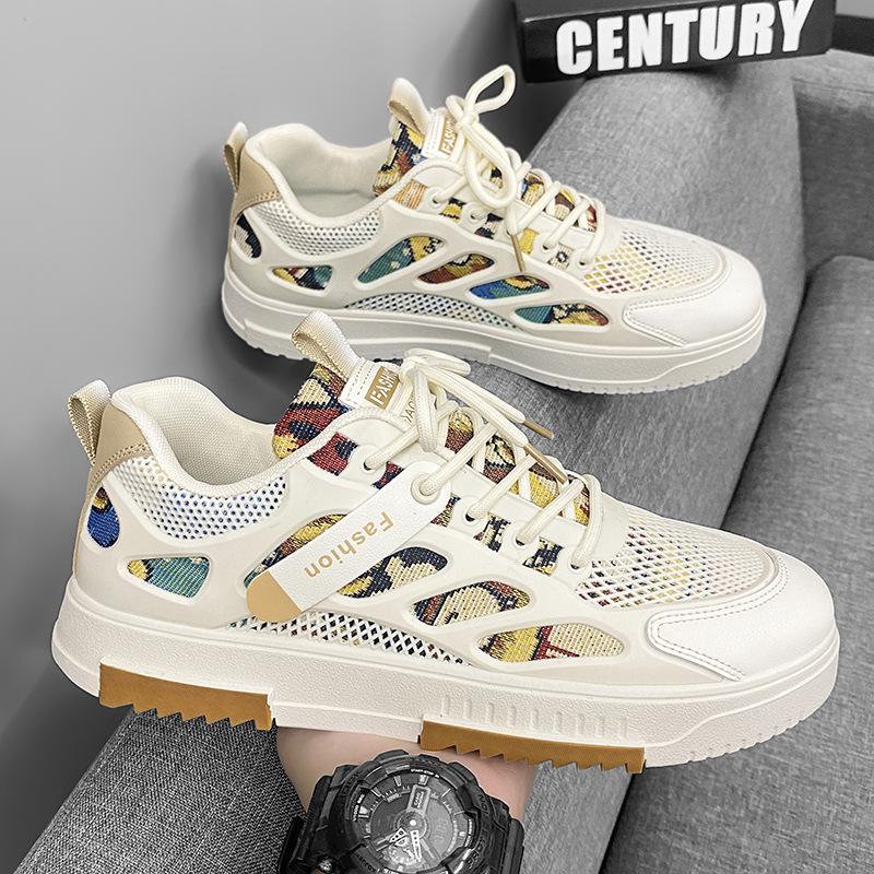 Men'S Shoes Breathable Mesh Shoes Casual Board Shoes Student Soft-Soled Sports Heightening White Shoes