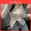 Spring Knitted Women Sweater Bottoming Autumn V Neck Solid Color Long Sleeve Design Cross