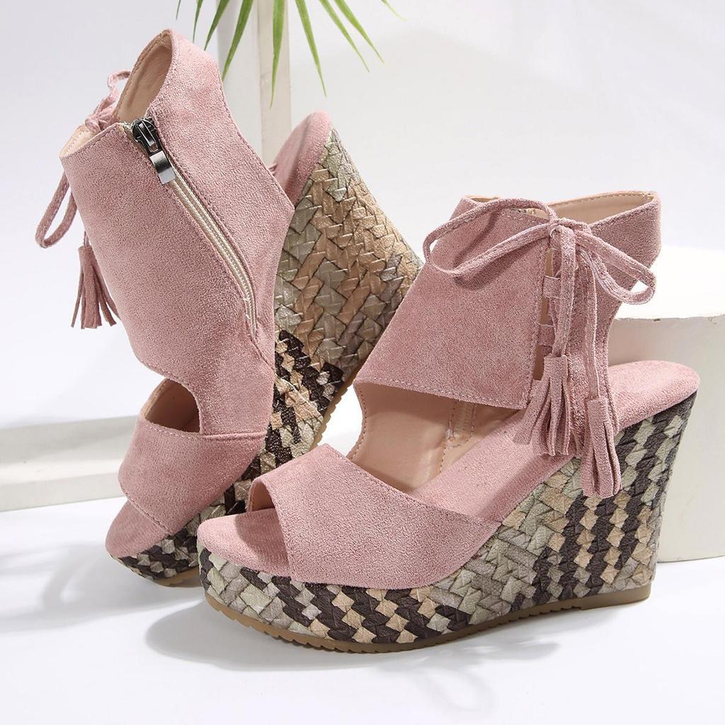 Damen Keilabsatz Sandalen mit Quasten - Sommer 2025 Fischmaul Design