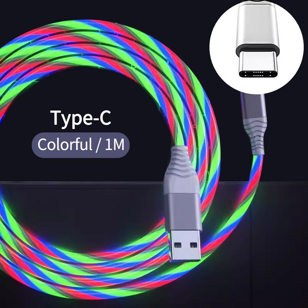 

Glowing Luminous LED Type C USB Cable For IPhone15 Samsung Xiaomi OPPO Huawei Fast Charger Data Cord Flowing Light LED Cable белый