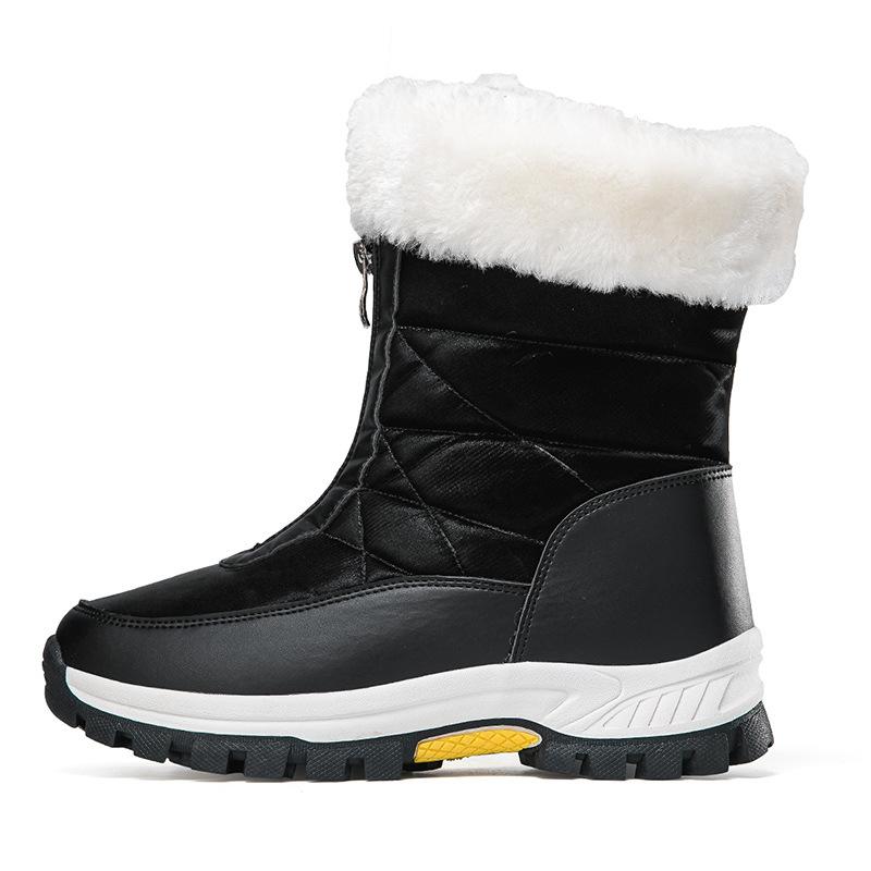 Winter Outdoor Snow Boots Women's Medium Tube Velvet Thickened High-top Cotton Shoes Outdoor Cotton Boots Zipper Large Size