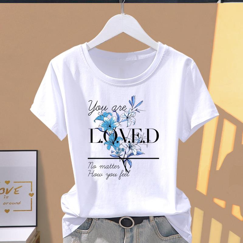 

(Asian Size) T-shirts Female Casual Short Sleeve O-neck Fashion leopard love heart trend Graphic Tee Print Women s Top T Clothing S