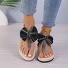 Damen Sandalen mit breiter Weite und Schleife - Flip-Flops mit Jute-Seilsohle für den Sommer, Modische Bohemian-Pantoletten