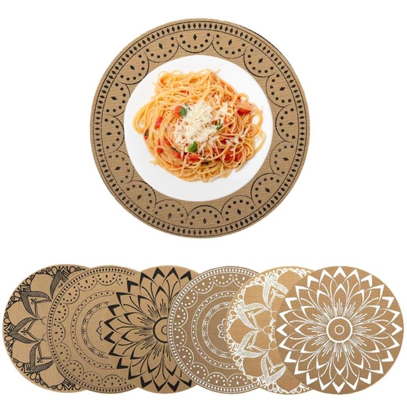 Non-Slip Round Placemats Decorative Dinner Table Mat Dual-Sided Waterproof Insulated Placemat Printed Western Food Mat