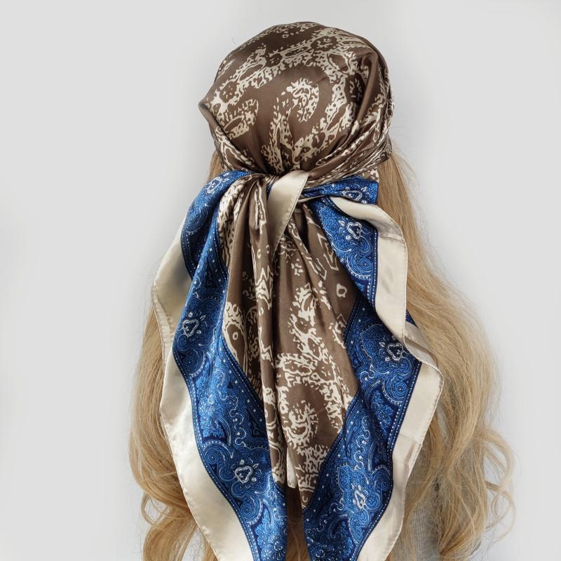 New 90*90cm Retro Brand Women Silk Scarf Bandanna Fashion Bohemian Pattern Square Hijab Lady Wrap Headband foulard muffler