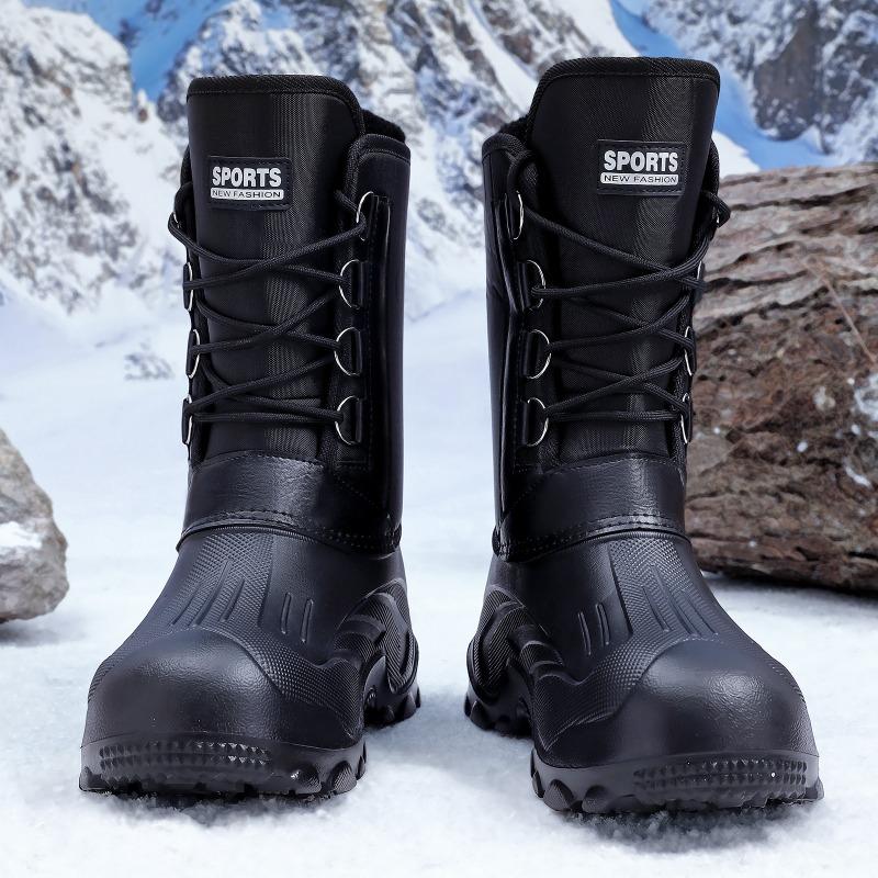Herren Tarnung Mittelhohe Schneestiefel, Schnürung Dicke Sohle Fleecegefüttert Warm Outdoor Arbeit Baumwollschuhe