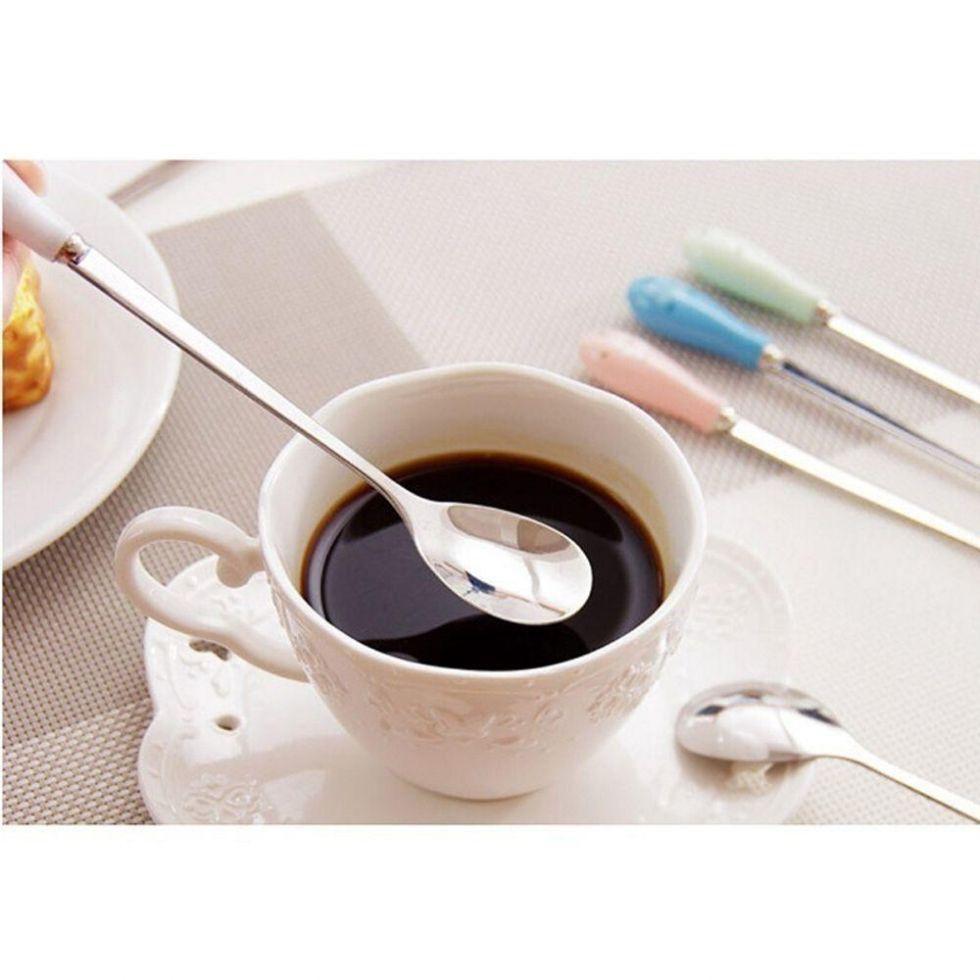 Stylish Floral Ceramic Handle Stirring Spoon With Durable Stainless Steel For Beverages