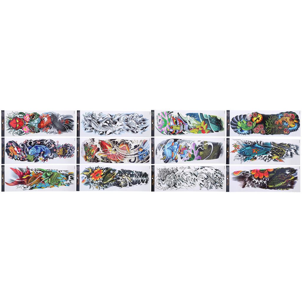 12pcs Fake Tattoo Sticker Temporary Waterproof Sweatproof Unisex Full Arm Tattoos Stickers