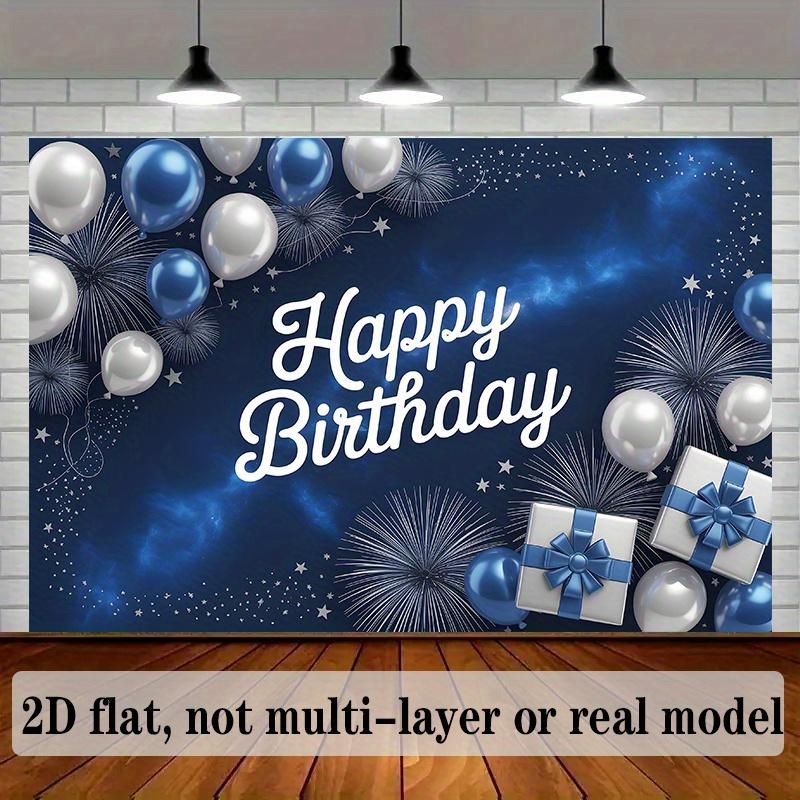 A large 2D flat banner with a blue and silver birthday theme.zyc