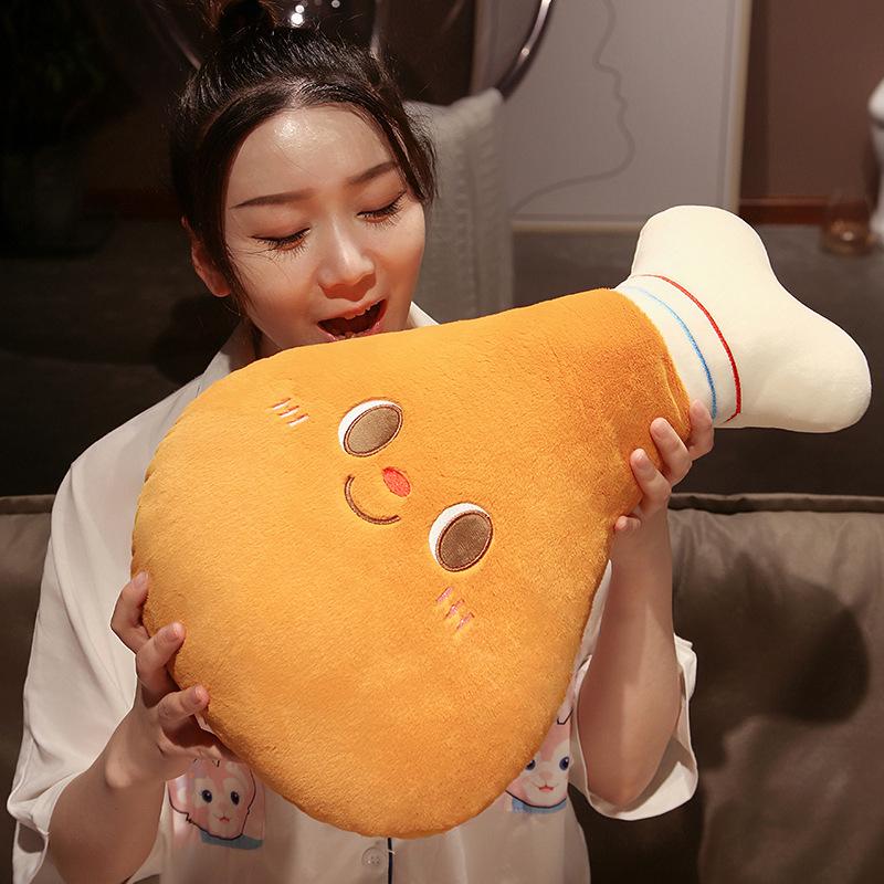 Cartoon Plush Hamburger Toy Smile Face Drumsticks Stuffed Funny Food Toast Pillow Cushion Chair Seat Sofa Decor Kids Girls Gift