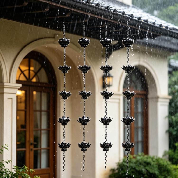 Catena per pluviali in ferro antiruggine con design a fiore, Catena per pioggia fai-da-te per un elegante scarico del tetto e atmosfera da giardino