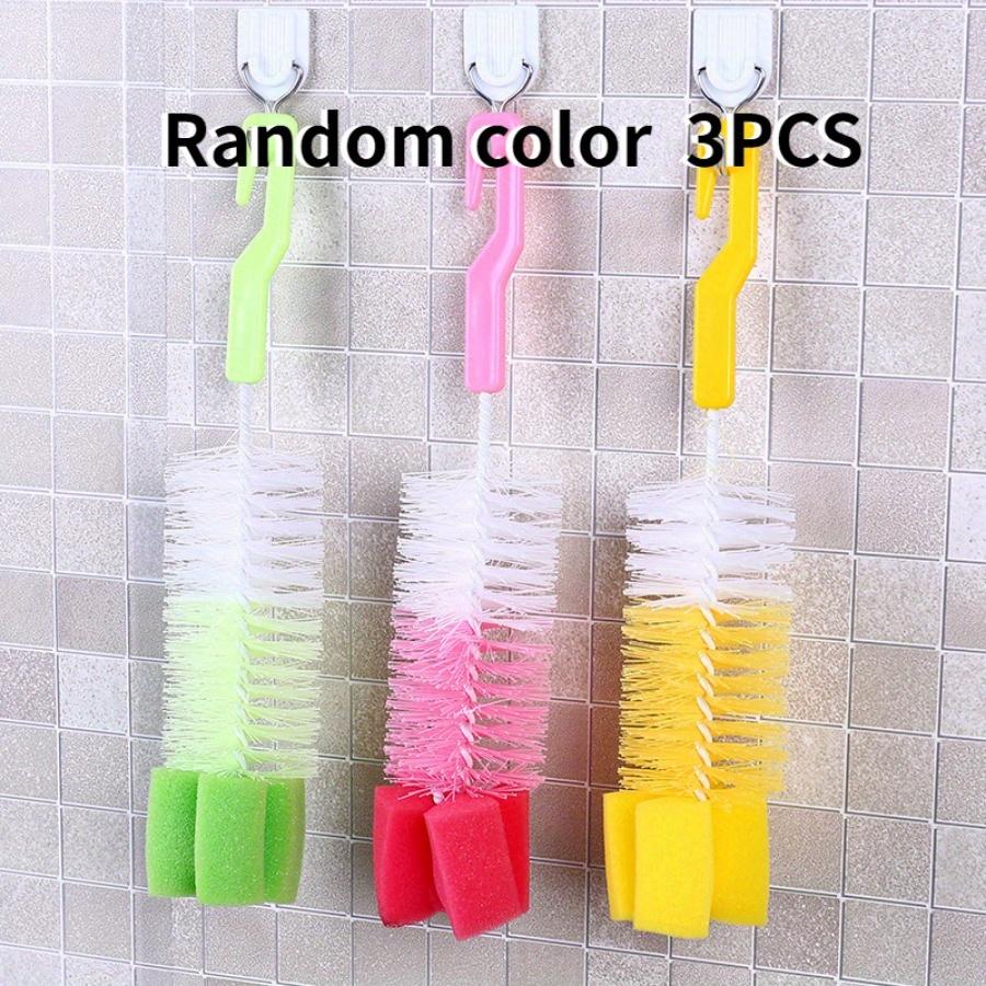 3PCS Random Color Long Handle Cup Brush Kitchen Dining Room Fine Hair Sponge Brush Glass Cleaning Brush 360 Degrees Rotating Cleaning Brush
