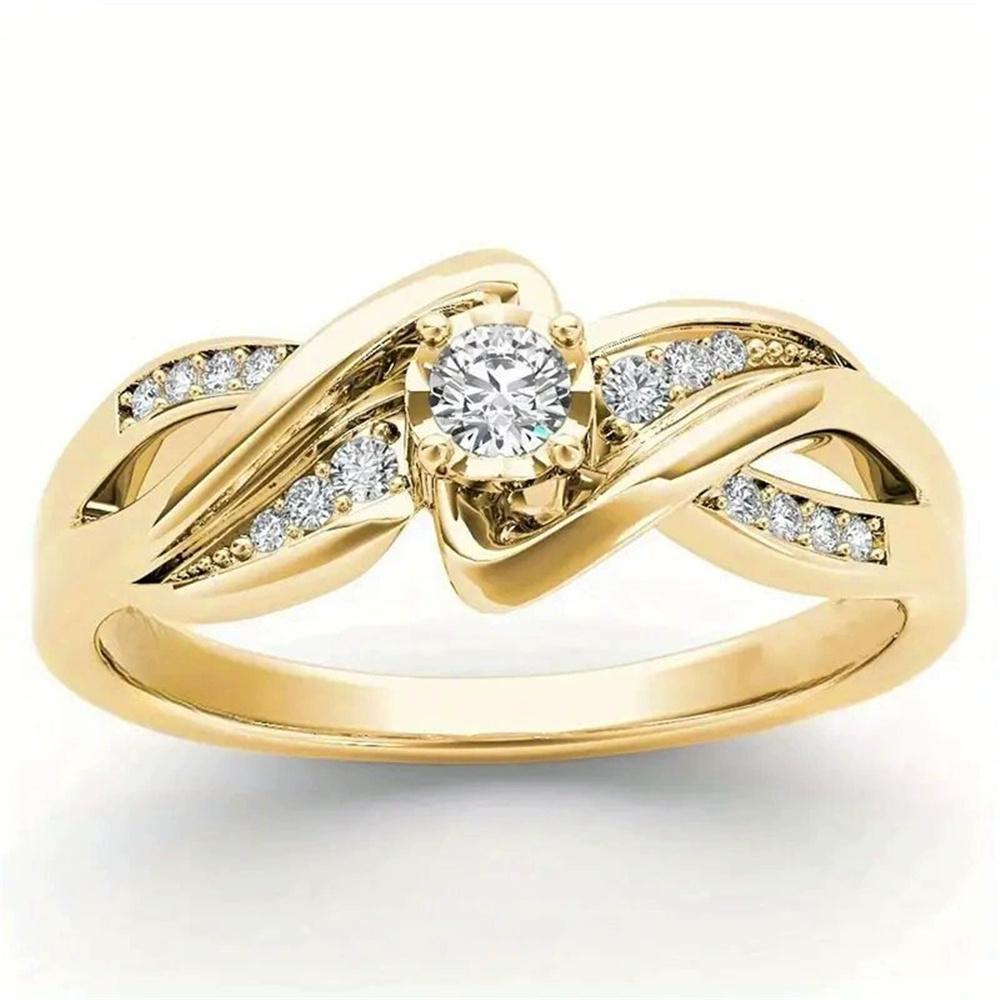 

Cute White Round Zircon Stone Rings For Women Gold Color Engagement Wedding 10