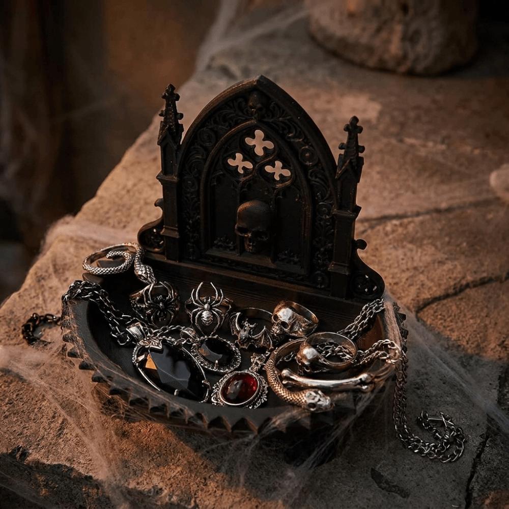 3D Carved Gothic Storage Organizer Tray Skull Design Jewelry Display Tray Halloween