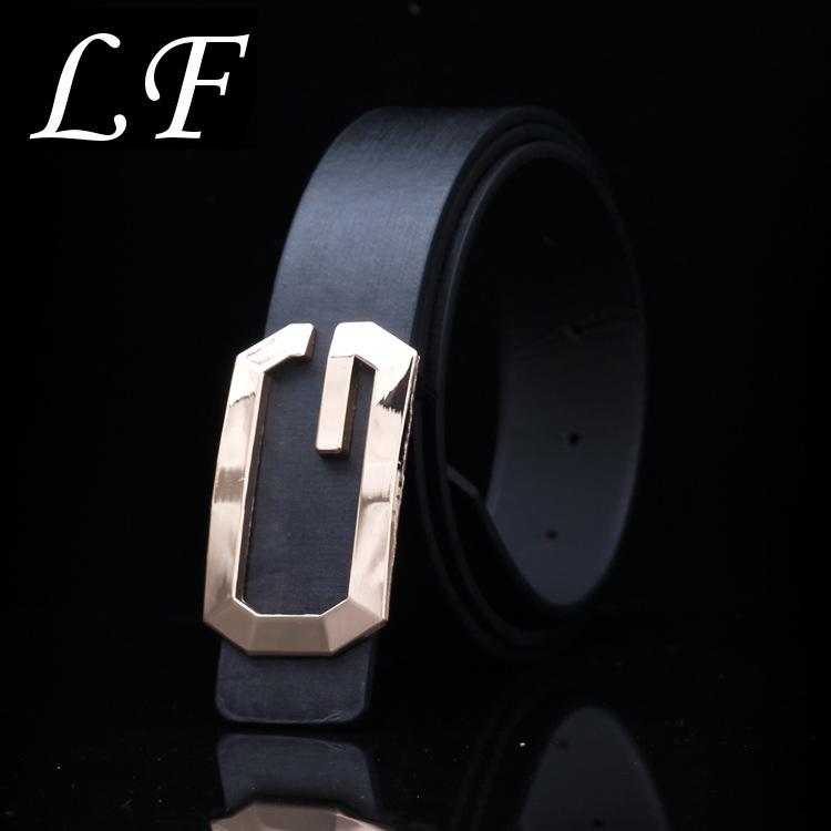 Mary New Fashion Men and WomenGBuckle Belt All-Match Neutral GoldGLetter Smooth Buckle