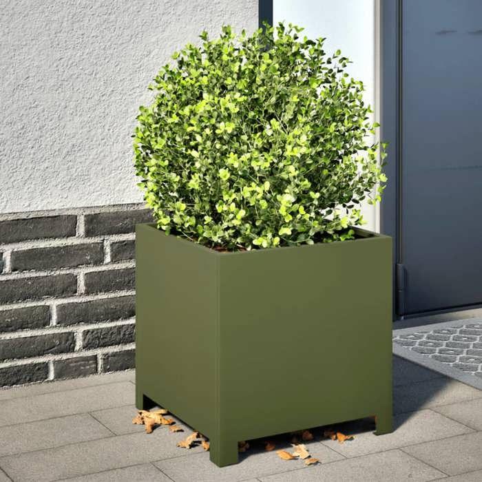 VidaXL Jardinière vert olive 40x40x40 cm acier, planteur, jardinière de patio, bac à fleurs, jardinière d'extérieur, boîte à 851205
