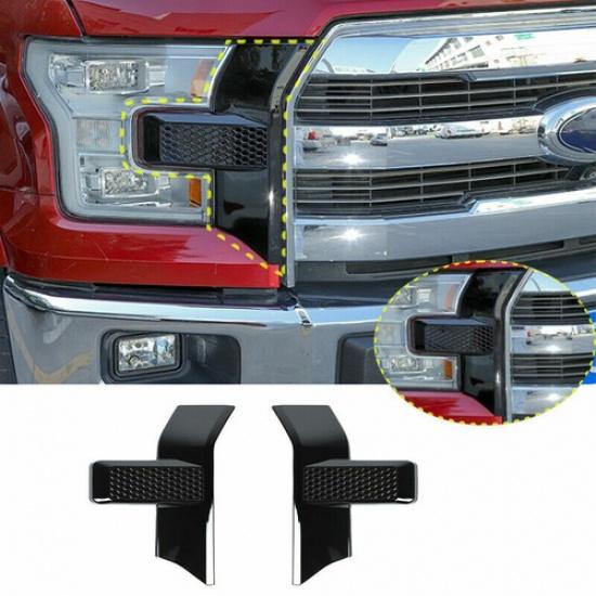 Black Front Bumper Headlight Grille Decor Cover Trim For 2015- Ford F-150