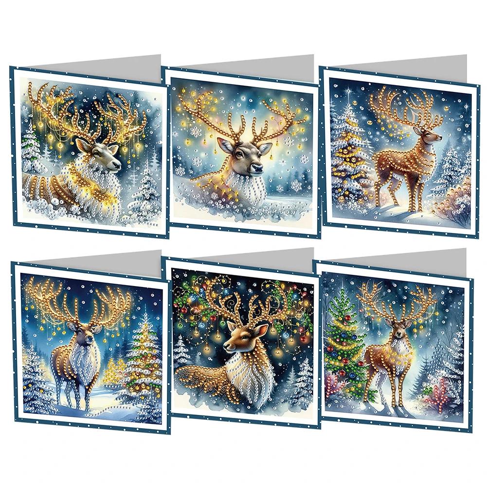 6Pcs/Set Diamond Painting Greeting Cards Christmas Cards 5D Diamond Embroidery Diamond Mosaic Set DIY Holiday Christmas Gifts