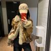 Retro Brown Korean Style Women's Winter Jacket - Thickened Short Patchwork Fur Top 2025