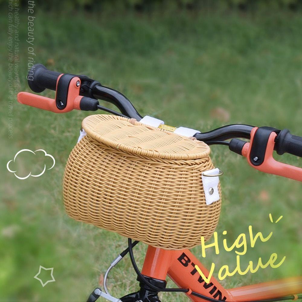

Handmade Bicycle Storage Basket Rattan Wicker Straw Backpack Retro Picnic Basket глибокий рожевий колір
