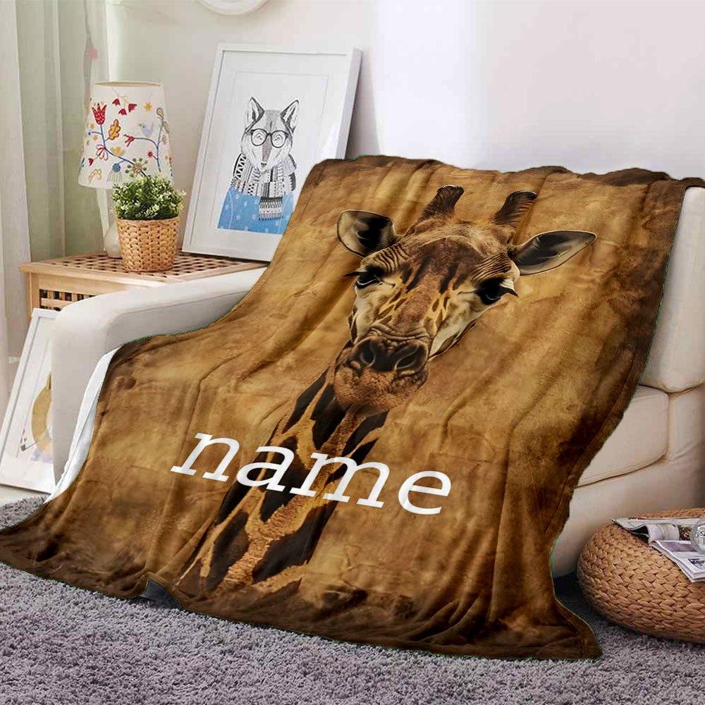 Giraffe Portrait With Earthy Texture Gift Personalized Blanket Personalized Name Durable Comfort Versatile For Sofa Couch Office Bed Picnics Four