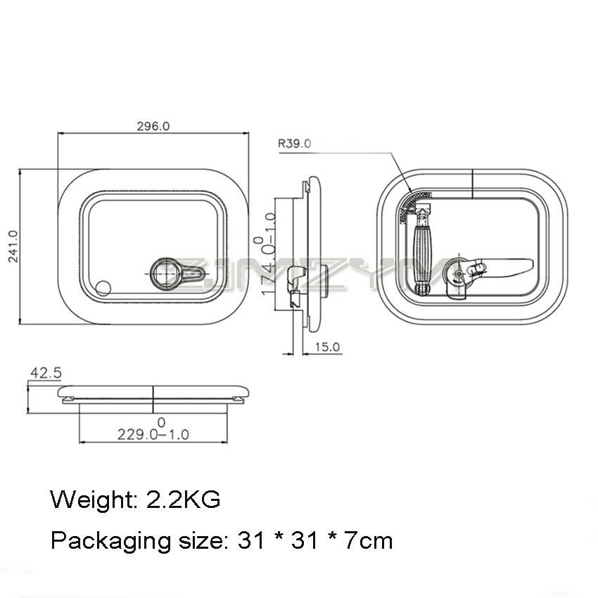 231 x 176mm Rectangular Aluminum Alloy Porthole Marine Porthole Yacht Marine RV Skylight Decorative Window Glass Window 231 x 176mm