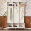 Wardrobe Set with Bench, Multifunctional Storage Bench, Open Storage, 6 Golden Hooks And Feet, Suitable for Hallway, Living Room, White