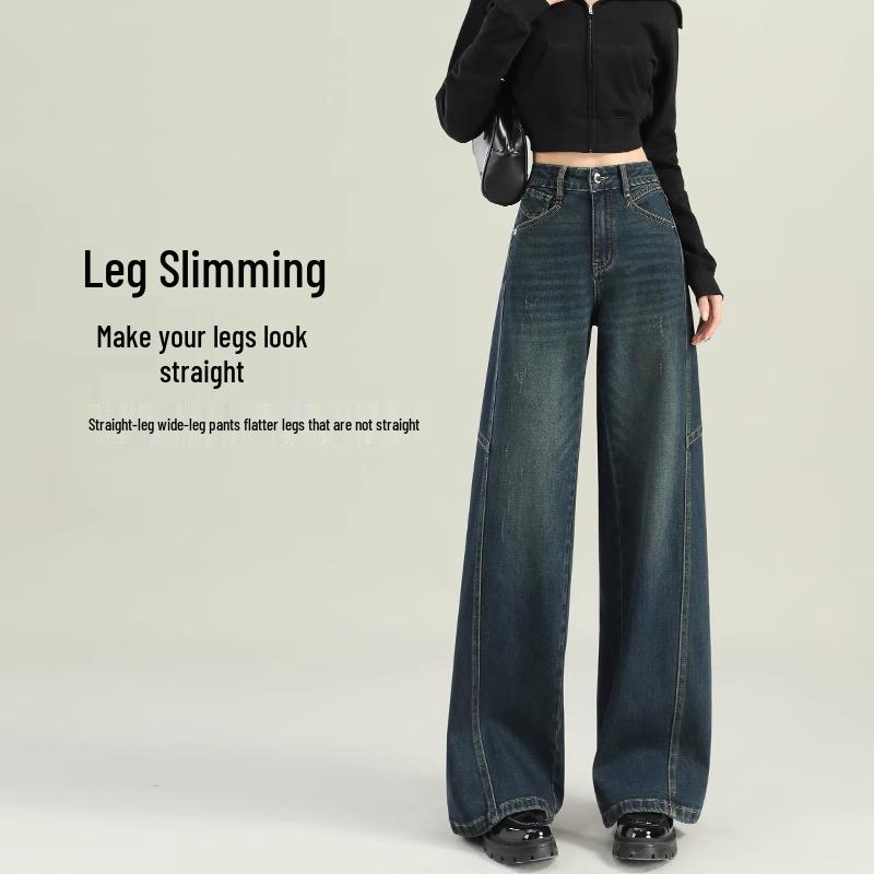 High-Waisted Wide-Leg Jeans for Women: 2025 Retro Loose Fit with Plus Velvet for Spring, Autumn, and Winter