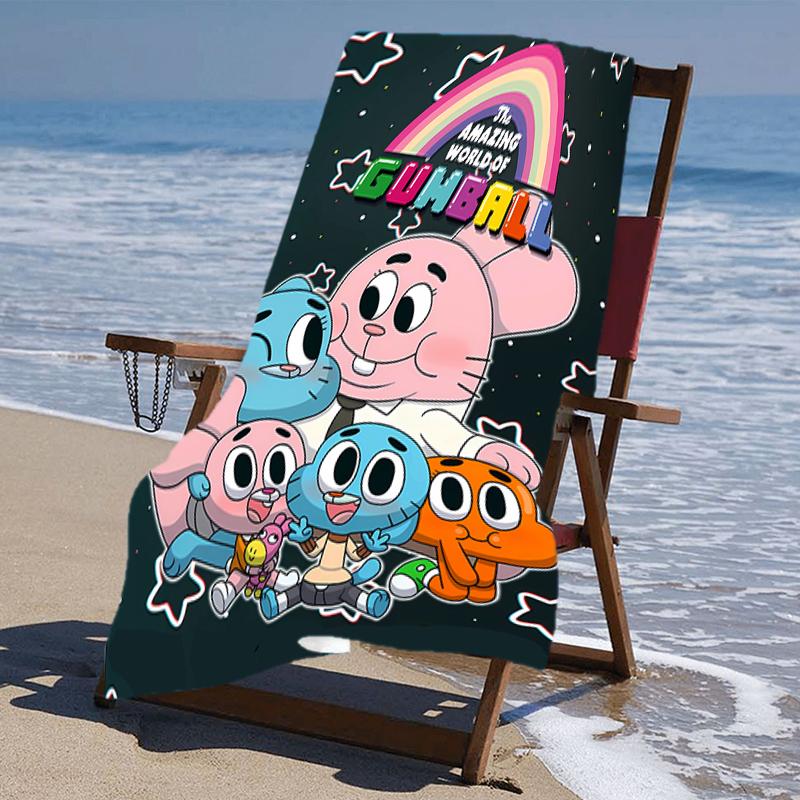 proof beach towel with a The Amazing World of Gumball1 pattern - soft,absorbent,quick-drying,machine washable - perfect for swimming,camping,bathing