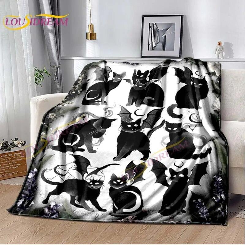 Tarot Black Cat Flannel Throw Blanket Super Soft Cozy Lightweight Kids Adults Halloween Gift for Home Sofa Bed Decoration Gift