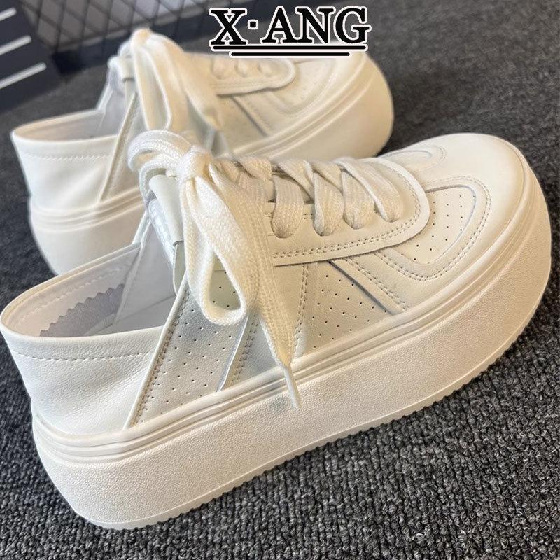 Leather board shoes thick sole heightening little white shoes children versatile two wear single shoes spring and summer new casual sports shoes
