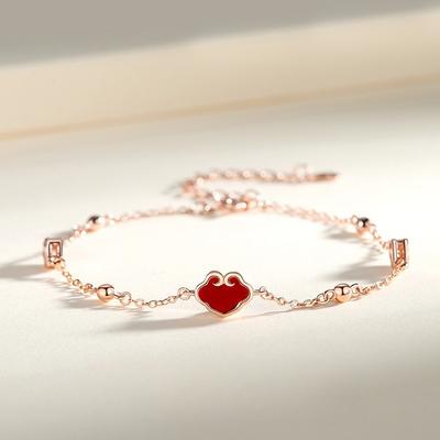Ruyi Xiangyun Armband Damen Retro Nische High-End Kupfer Münze Rotes Emaille Ruyi Schloss Zum Verschenken an Freundin