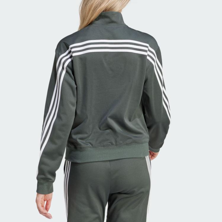 Adidas Iconic Wrapping Track Jacket American Vintage Half-Zip Sports Casual Long Sleeve Striped Logo Print Sweatshirt Women Jackets Green IT4825