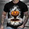 T-shirt for men, fun Halloween horror pumpkin 3D printed short sleeved top, casual round neck T-shirt for men, oversized men's short sleeved T-shirt