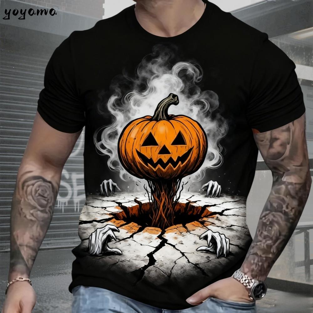 T-shirt for men, fun Halloween horror pumpkin 3D printed short sleeved top, casual round neck T-shirt for men, oversized men's short sleeved T-shirt