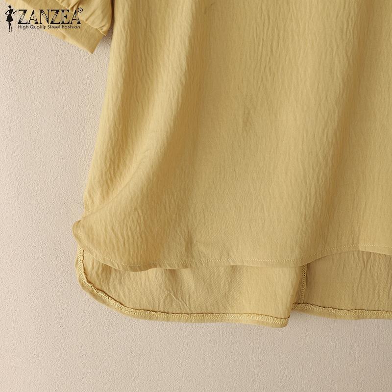 ZANZEA Damen Lässig V-Ausschnitt Locker Sommer Halbarm Bluse