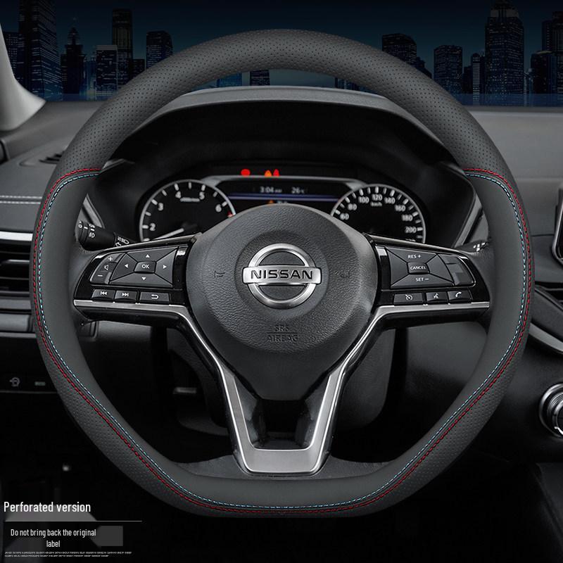 Genuine Leather Steering Wheel Cover for Nissan Teana 14th Gen, Sylphy, Classic Tiida, Sunny, Bluebird, Qashqai, X-Trail