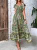 Women's Short Sleeve Maxi Dress V Neck Mid Rise Bohemian Streetwear Printed A Line Long Dress