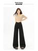 Women's Retro Black Gypsophila Wide-Leg High-Waisted Rhinestone Jeans with Elastic Fit and Velvet Lining
