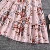8-12Y Girls' Suit Spring  Autumn and Winter Long-sleeved Cardigan Jacket + Sweet Floral Halter Dress Two-piece Set