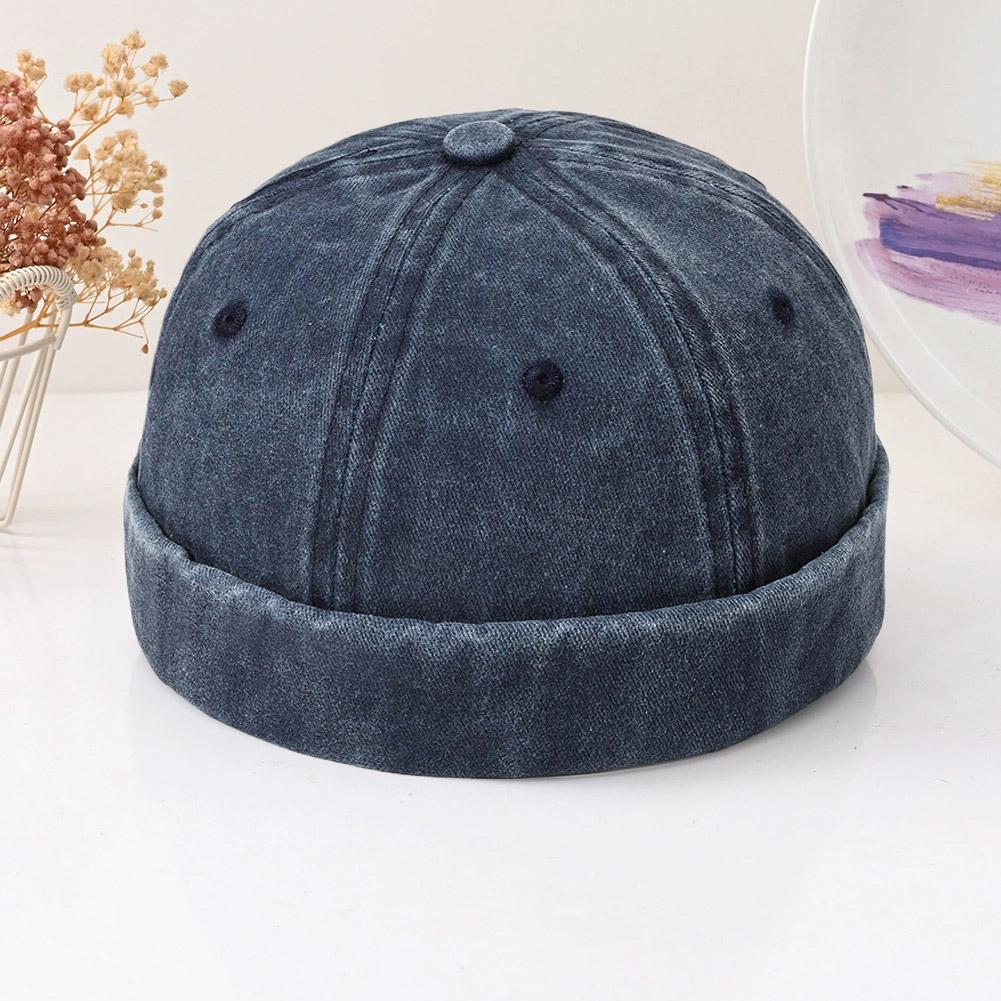 Retro Washed Cotton Brimless Hats for Men Vintage Docker Beanie Cap Rolled Cuff Skullcap Solid Color Adjustable Buckle Dad Hat