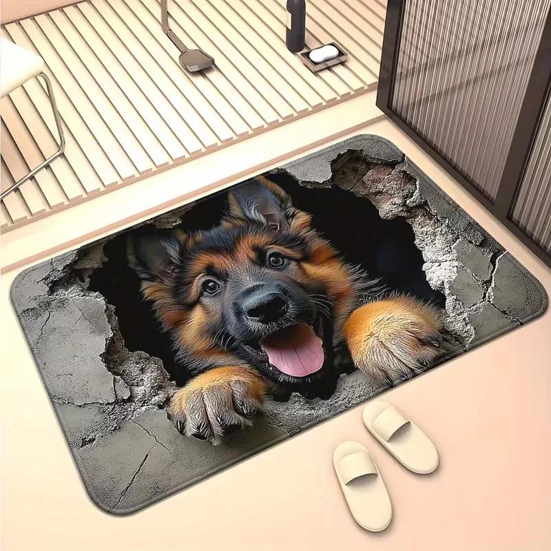 3D Duitse Herder Deurmat Antislip Wasbaar Tapijt Realistisch Puppy Optische Illusie Welkomstmat Voordeur Woondecoratie 30x50cm
