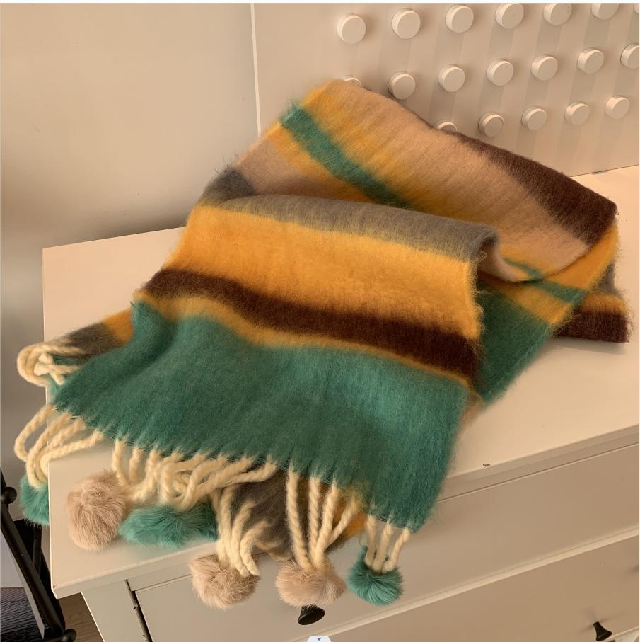 Зимний Мягкий Теплый Шарф Женский Модный Плюшевый Цветной Полосатый Шарф Универсальный Мохеровый Шарф-Шаль Длинный Винтажный Шарф-Шаль