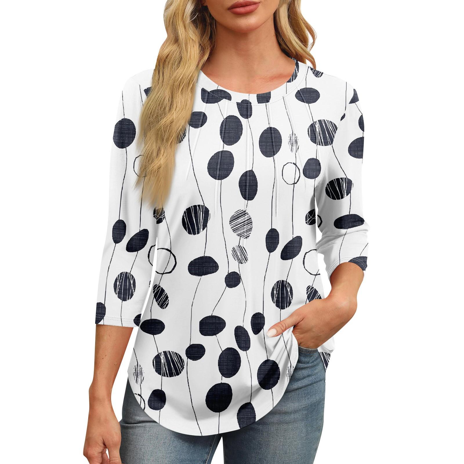 Женская модная футболка с круглым вырезом и рукавом 3/4 с принтом — фото 9