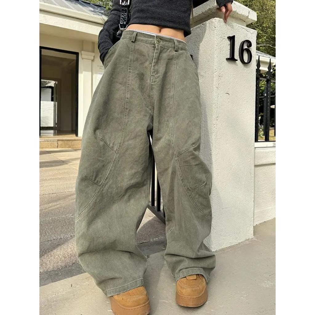 VIONA Y2K Vintage Waschung Damen Cargohosen Harajuku Säbel Weites Bein Amerikanische Retro Jeans Baggy Hosen Gyaru Streetwear