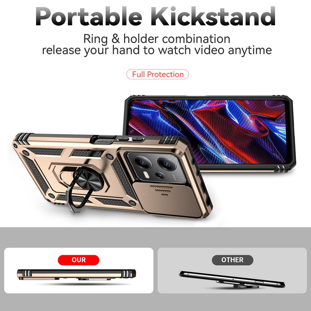Určeno pro Xiaomi Redmi Note 12 Pro (5G)/ Pouzdro na telefon Xiaomi Poco X5 Pro Armor s kovovým kroužkem a stojánkem, ochrana objektivu fotoaparátu a nárazuvzdorné pouzdro