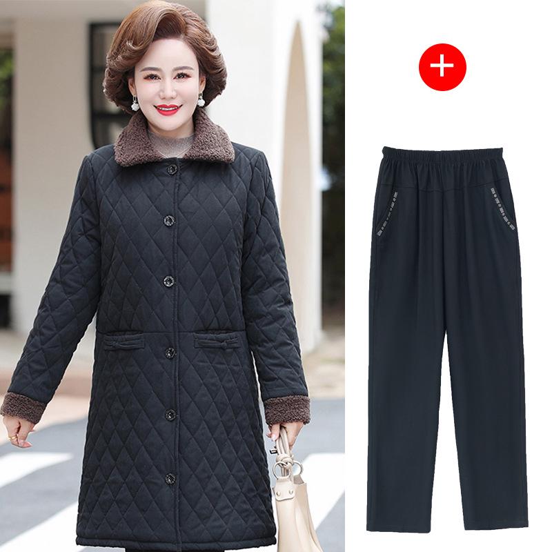 Mamas mittellange Winterjacke mit Blumenmuster - Fleecegefüttert & verdickt für Wärme, ideal für Frauen mittleren und höheren Alters