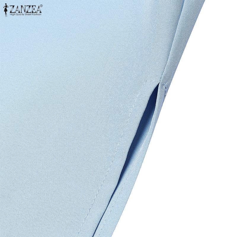 ZANZEA Women Casual V-Neck Solid Color 3/4 Sleeve Dress