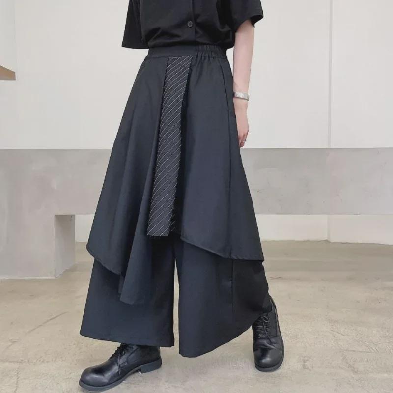 Yohji Style Wide-Leg Striped Splicing Pants: Spring/Autumn Irregular Casual Trend